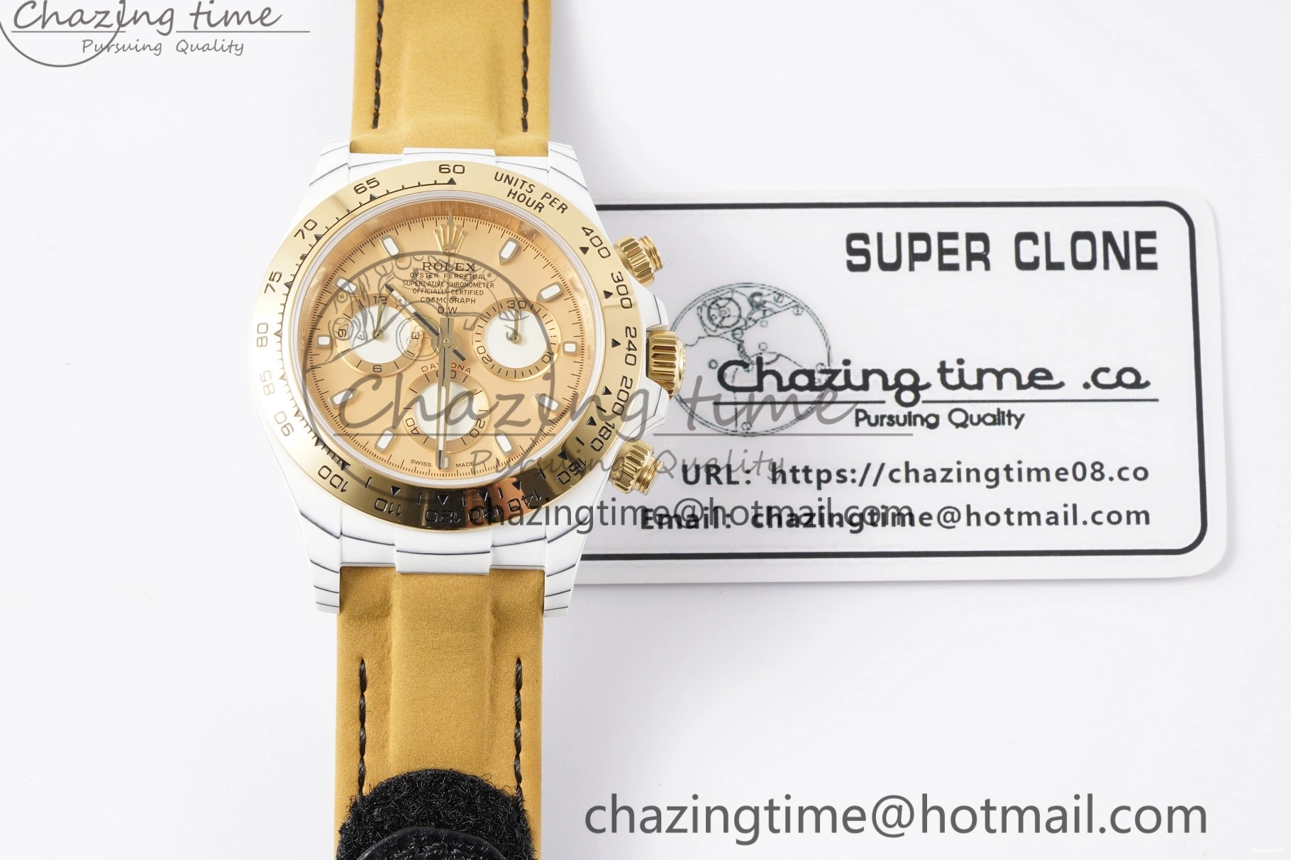 Daytona Bezel Leather Strap A7750 on White DIWF YG Dial DIW Brown YG Edition Case Carbon 0430